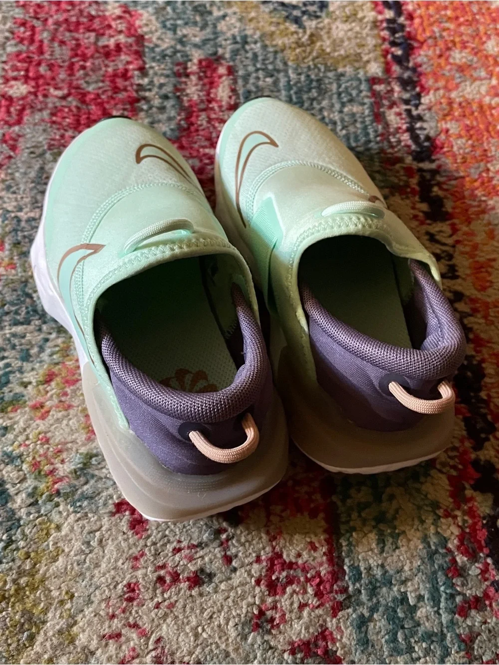 Nike Mint Green Slip-On Sneakers with Pink Swoosh